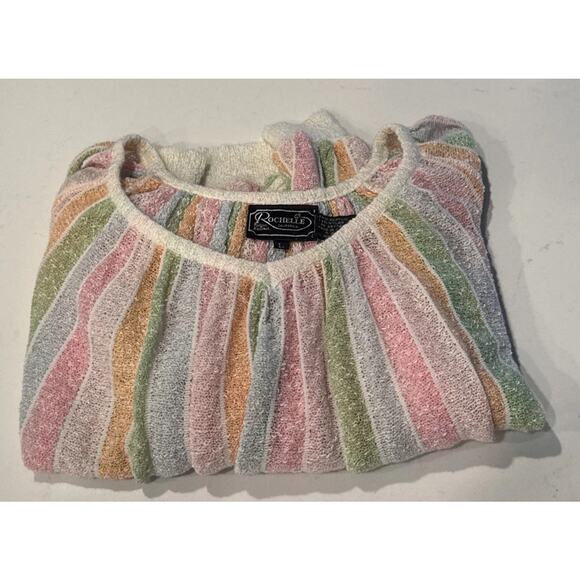 Vintage Rochelle California Rainbow Pastel Striped Sweater Boho Textured Knit - Picture 6 of 9
